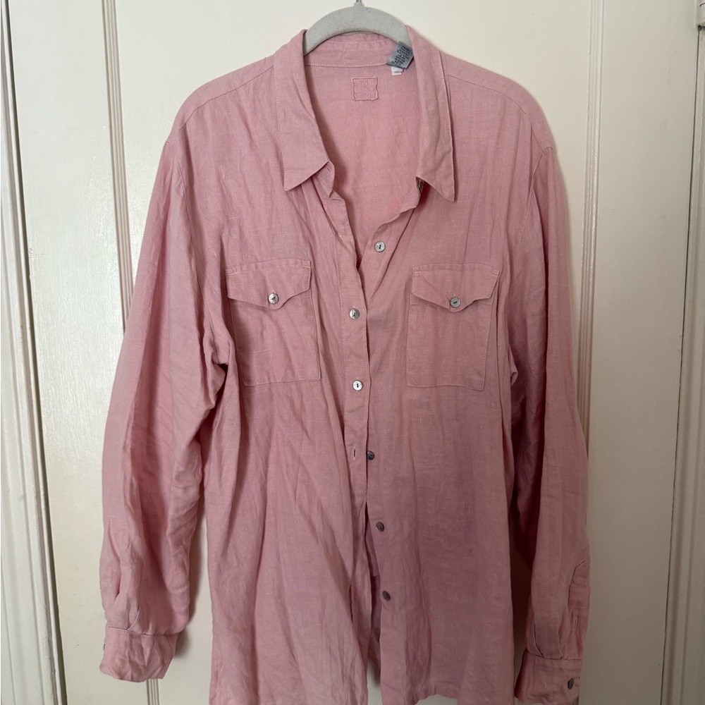 100% Linen Chico Pink Button Down